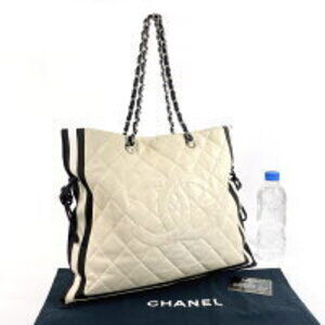 Chanel Coco Mark Tote Chain White Bag Lambskin Shoulder